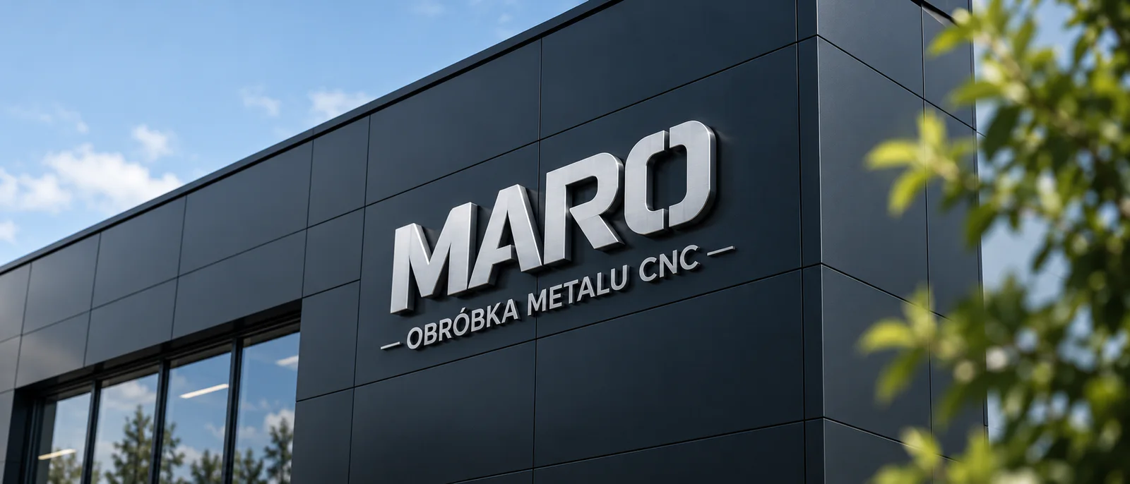 Siedziba MARO Laser z metalowym szyldem firmy